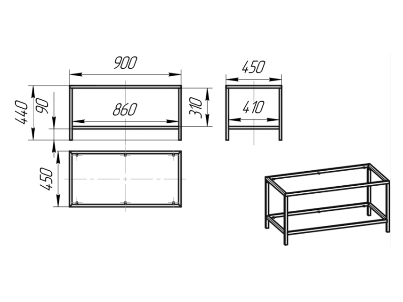 Стол журнальный №2 Loft 900х440х450 (каркас) черный