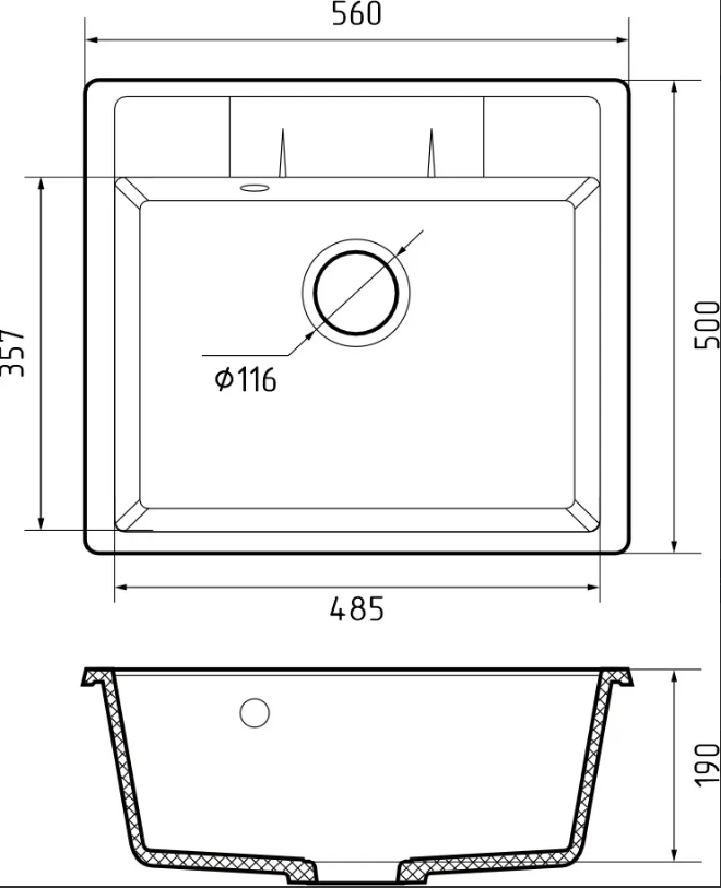 Мойка GranFest мрамор QUADRO GF-Q-561 (560х500мм) Топаз П/ЗАКАЗ