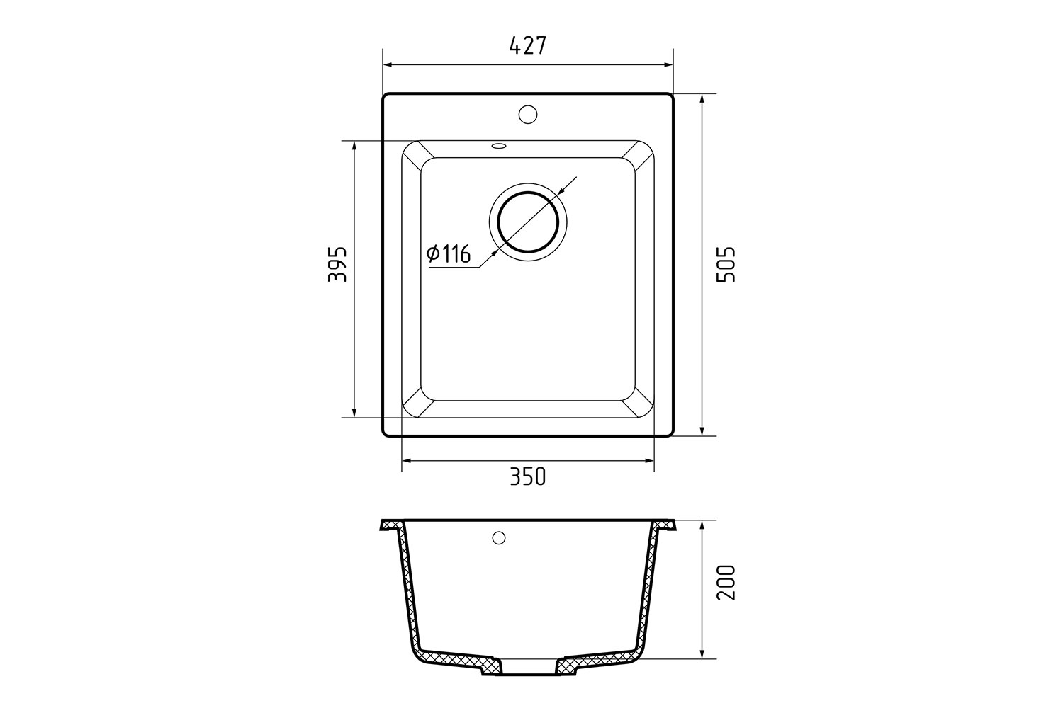 Мойка GranFest мрамор PRACTIC GF-P505 (427х505мм) Топаз П/ЗАКАЗ