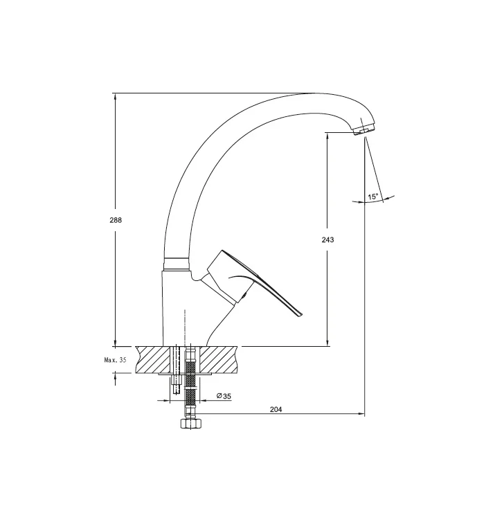 Смеситель Gran Fest №1024001 боковой D-40mm черный (ХБ) ВЫВОД