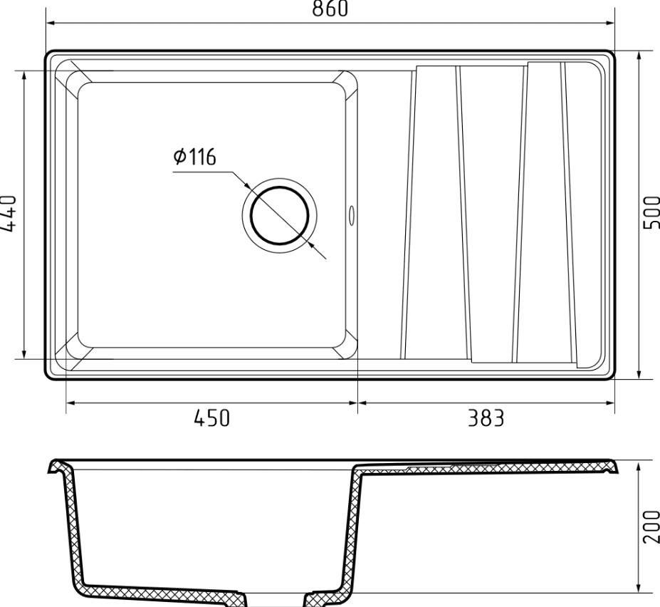 Мойка GranFest мрамор LEVEL GF-LV860L (860х500мм) Иней П/ЗАКАЗ