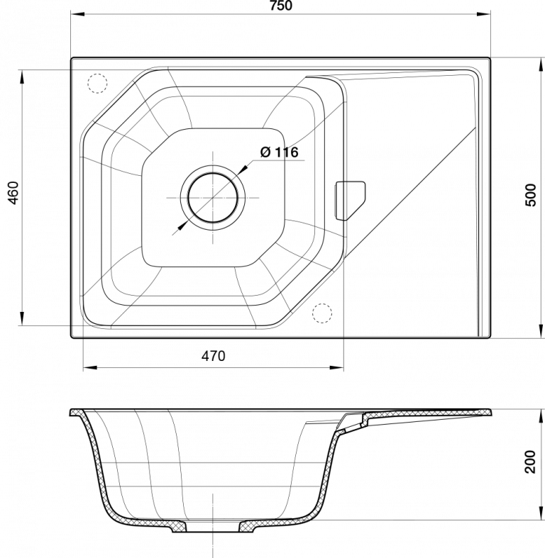 Мойка Rivelato LOCUS LS-75 Nero (БЛ)
